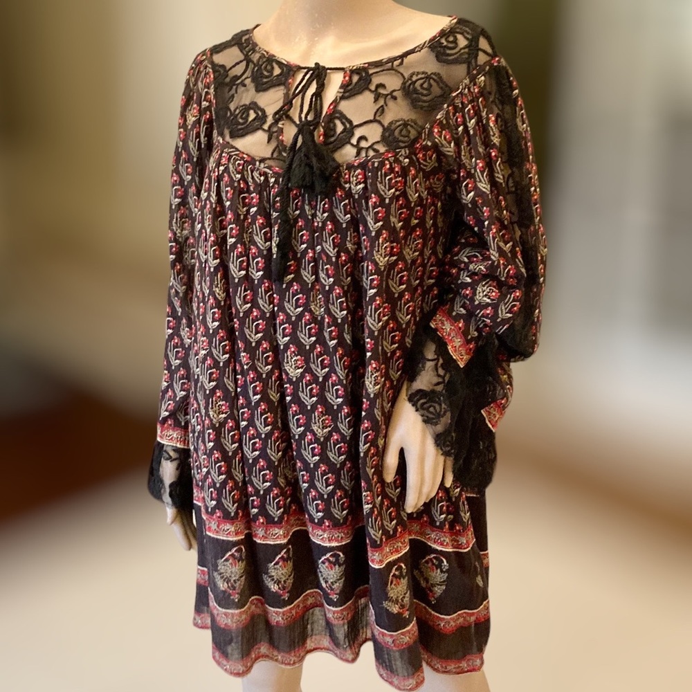 BNWT Free People black multicolor tunic women sz small
